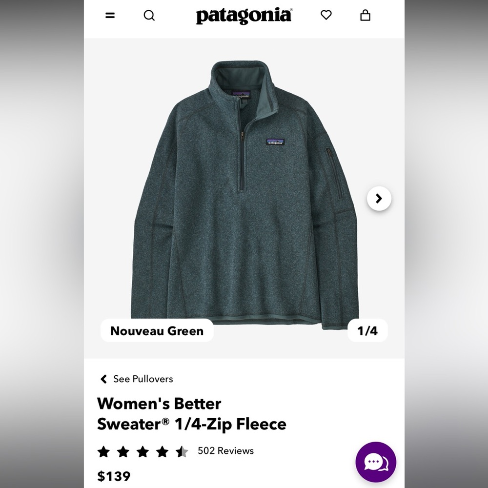 Patagonia Better Sweater 1/4 Zip Fleece | XL | Green